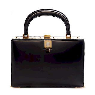A Lederer Black Leather Box Handbag,