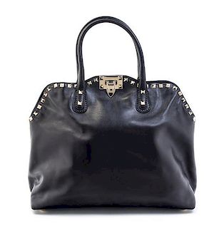 A Valentino Black Leather Rockstud Double Handle Handbag,