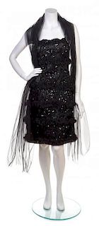 An Adolfo Black Lace and Sequin Cocktail Dress,