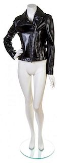 An Alaia Black Leather Moto Jacket, Size 42 long.