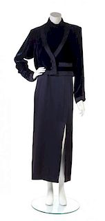 A Balenciaga Navy Velvet and Satin Dress Ensemble, Size 40.