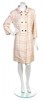 A Blums-Vogue Cream and Red Wool Plaid Reversible Coat, No size.