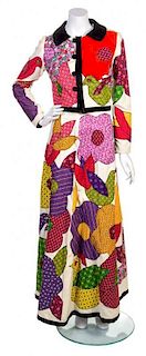 A Blums-Vogue Multicolor Patchwork Skirt Ensemble, Skirt size 12.