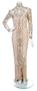 A Bob Mackie Nude Embroidered Evening Gown,