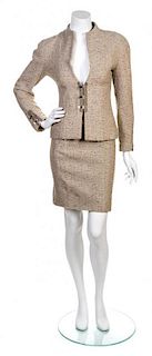 * A Chanel Beige Boucle Tweed Skirt Suit, Size 36.