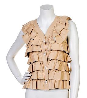 * A Chanel Beige Ruffled Leather Vest, Size 38.