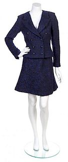 * A Chanel Black and Blue Boucle Skirt Suit, Size 36.