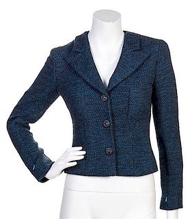 * A Chanel Black and Teal Boucle Tweed Jacket, Size 36.