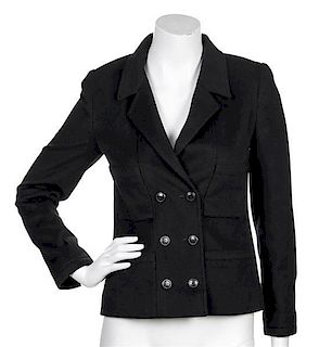 * A Chanel Black Cashmere Double Breasted Jacket, Size 36.