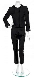 * A Chanel Black Jacket and Black Silk Pant, Jacket size 36, pant size 38.