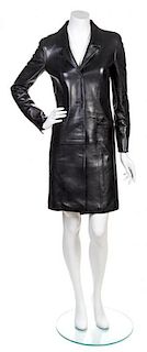 * A Chanel Black Lambskin Leather Coat, Size 36.