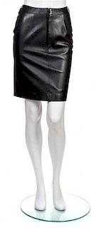 * A Chanel Black Leather Skirt, Size 36.
