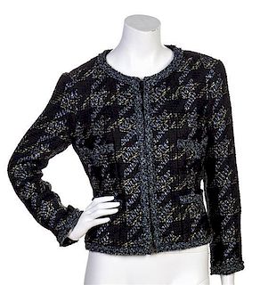 * A Chanel Black Multicolor Houndstooth Boucle Jacket, Size 42.