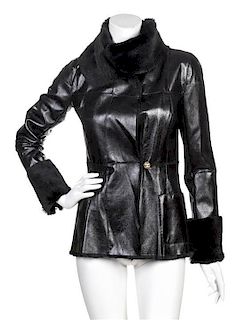 * A Chanel Black Rabbit Fur Coat, Size 34.