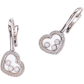 PAIR OF EARRINGS WITH DIAMONDS IN WHITE GOLD 18K CHOPARD Hook and safety, Weight: 7.7 g. Size: 0.39 x 0.98" (1.0 x 2.5 cm)