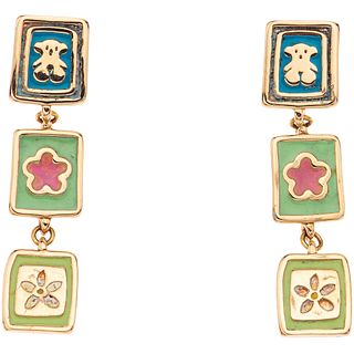 PAIR OF EARRINGS WITH ENAMEL IN 18K YELLOW GOLD, TOUS  Enamel with missing elements. Weight: 7.2 g....