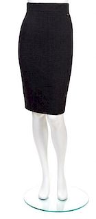 * A Chanel Black Wool Blend Tweed Straight Skirt, Size 34.