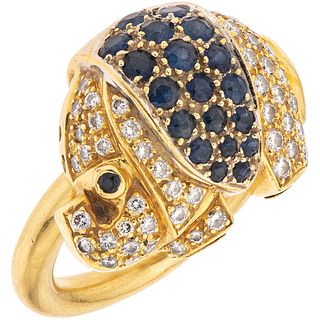 RING WITH SAPPHIRES AND DIAMONDS IN 18K YELLOW GOLD Weight: 13.0 g. Size: 4 ¾   20 Round cut sapphires ~0.60 ct ...