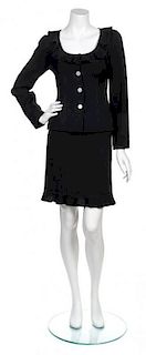 * A Chanel Black Wool Ruffle Suit, Size 38.