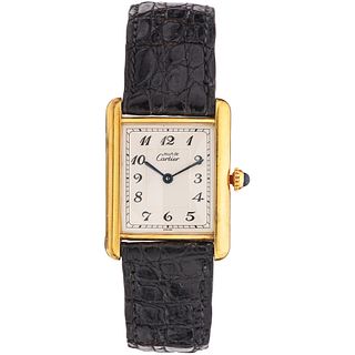CARTIER MUST WATCH BY CARTIER TANK LADY IN SILVER .925 AND VERMEIL REF. 18790 Movement: quartz. Caliber: 90.06 Series: ...