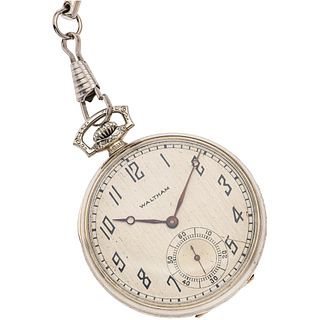 WALTHAM POCKET WATCH AND FOB IN 14K WHITE GOLD AND METAL BASE Movement: manual. Caliber: S / N Series: 70XXX...