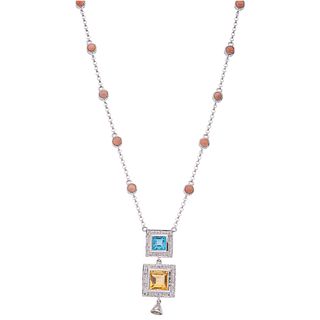 CHOKER WITH TOPAZ, CITRINE, CORALS AND DIAMONDS IN 18K WHITE GOLD Clasp. Weight: 12.4 g. Length: 16.1" (40.9 cm)