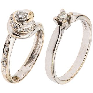 SOLITAIRE RING AND RING WITH DIAMONDS IN 14K WHITE GOLD Weight: 6.4 g. Sizes: 7 and 5 1 Brilliant cut diamond ~ ...