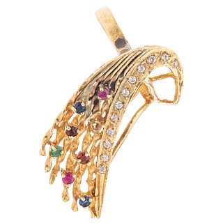 RING WITH RUBIES, SAPPHIRES, EMERALD AND GARNETS IN 14K YELLOW GOLD Weight: 5.5 g. Size: 6 ¾ 7 Rubies, sapphires, e ...