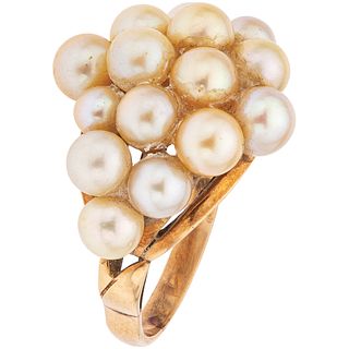 14K YELLOW GOLD CULTIVATED PEARL RING Shows glue residue. Weight: 8.8 g. Size: 6 ¾ 