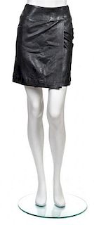 * A Chanel Charcoal Grey Leather Skirt, Size 34.