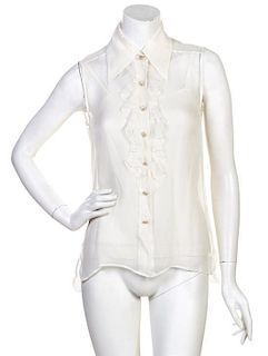 A Chanel Cream Silk Sleeveless Top, Size 38.