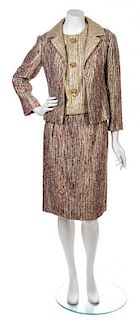 A Christian Dior Gold Tweed Three Piece Skirt Suit,