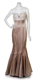 * A Dennis Basso Champagne Strapless Gown, No Size.