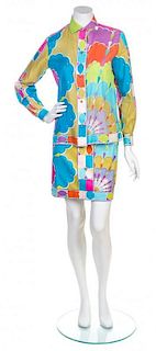 * An Emilio Pucci Multicolor Cotton Print Skirt Ensemble, Shirt size 10, skirt size 8.