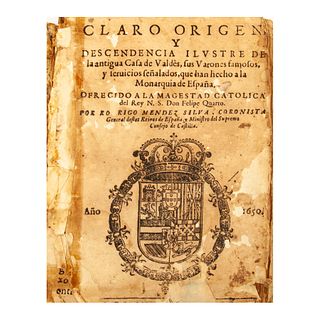 Méndez Silva, Rodrigo. Claro origen, y descendencia ilustre de la antigua Casa de Valdés, sus varones famosos y seruicios...Madrid:1650