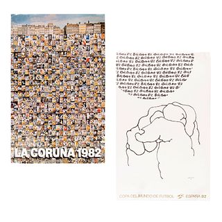 Lote de 2 posters de la Copa del Mundo de Futbol. España, 1982 Impresión sobre papel De las provincias de La Coruña y Bilbao 95x60 cm