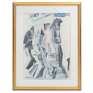 LARRY RIVERS Art in the Armony Firmada y fechada 1988 Litografía Enmarcada 87 x 62 cm