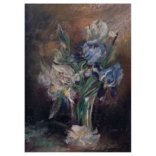 Anónimo. Bouquet. Óleo sobre tela. Enmarcado en madera con motivos orgánicos. 45 x 33 cm