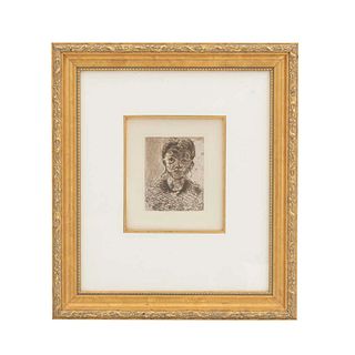 Paul Cézanne. Portrait de Jeune Fille. Firmado en placa. Grabado, edición póstuma. Enmarcado. 12 x 9 cm.