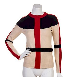 An Hermes Cream, Red and Black Wool Colorblock Sweater, Size XS.