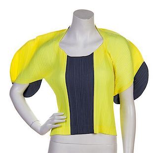 An Issey Miyake Neon Yellow and Grey Sculptural Top,