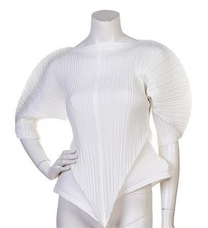 An Issey Miyake White Sculptural Pleated Top,