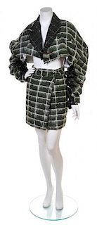 A John Galliano Green Plaid Suit, Size M.