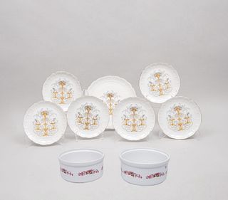 Lote de 9 platos y depósitos. Alemania y Francia. Siglo XX. Elaborados en porcelana. Algunos Bavaria, marca Krautheim, modelo Rialto.