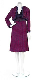 A Malcolm Starr Blue and Red Wool Tweed Dress Ensemble,
