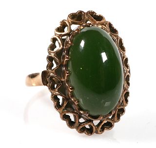 18k Gold JADE Cabochon Ring, Vintage