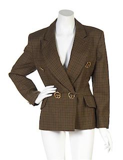 A Moschino Brown Shepherd's Check Wool Jacket, Size 12.