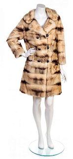 * A Revillon Ivory and Brown Fur Double Breasted Coat,