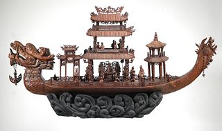 Monumental CHINESE Carved Wooden Dragon Boat