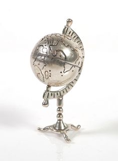 800 Silver Miniature World Globe on Stand